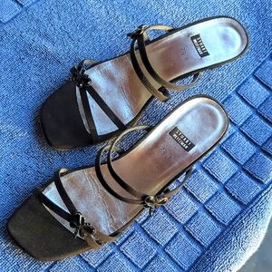 Stuart Weitzman Black Strappy Sandals with Dragon Fly Highlights!